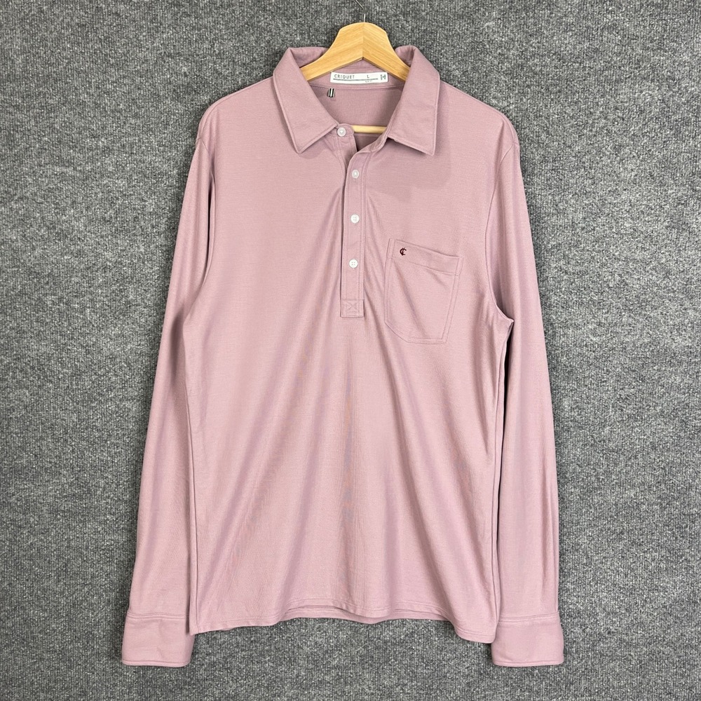 Criquet Polo Shirt Mens L Pink Excellent Long Sleeve Pima Cotton Slim Fit